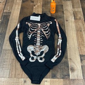 NWT Gaze DTLA Rose Gold Skeleton Mock Turtle Neck Black Body Suit